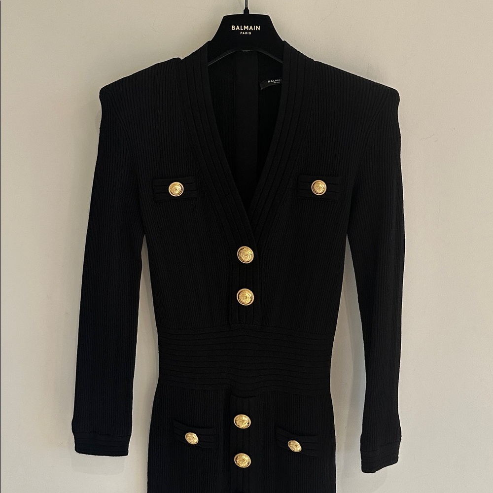 Balmain Short knitted dress with gold buttons black black - Picture 6 of 16